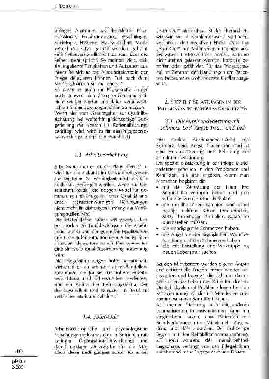Vorschauseite 3: Arbeitsbelastung auf einer Intensivstation für Brandverletzte