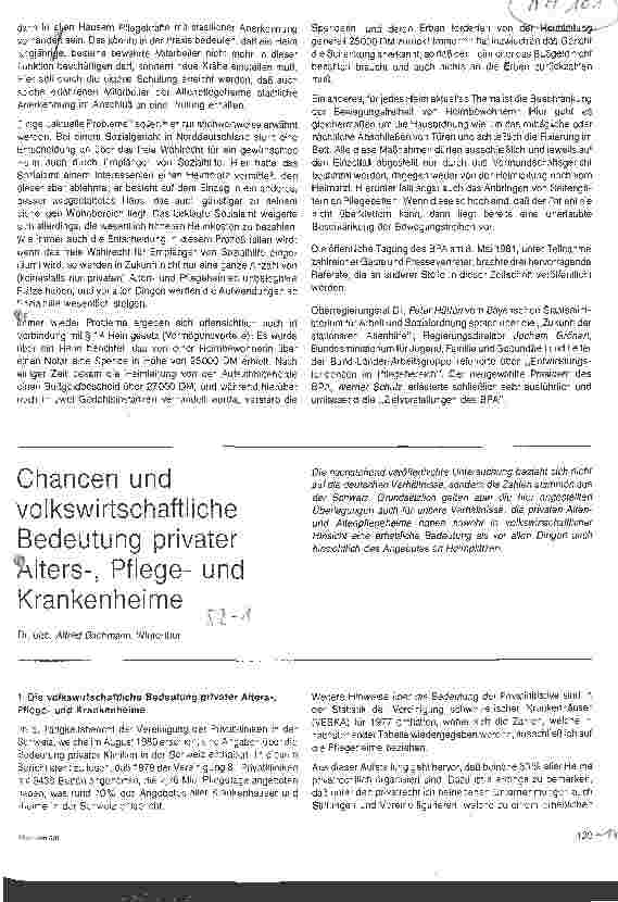 Vorschauseite 1: Chancen und volkswirtschaftliche Bedeutung privater Alters-, Pflege-, Krankenheime