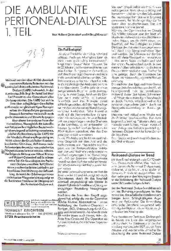 Vorschauseite 1: Die ambulante Peritoneal-Dialyse - 1. Teil