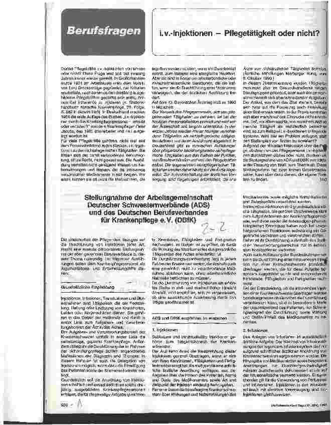 Vorschauseite 1: Stellungnahme der Arbeitsgemeinschaft Deutscher Schwesternverbände ADS und des Deutschen Berufsverbandes für Krankenpflege e.V. DBfK