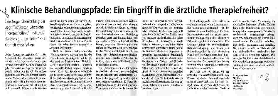 Vorschauseite 1: Klinische Behandlungspfade: Ein Eingriff in die ärztliche Therapiefreiheit?