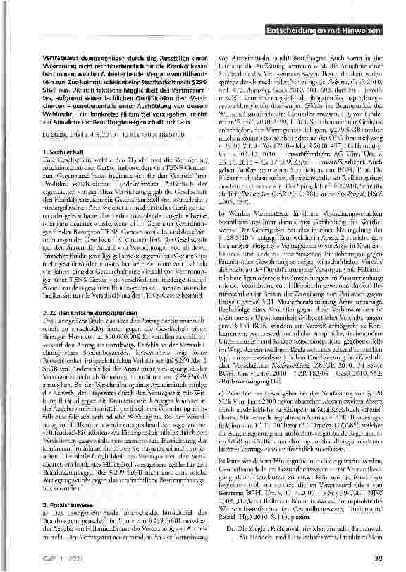 Vorschauseite 2: Bestechlichkeit des Vertragsarztes wegen Verordnung von Arzneiund Hilfsmitteln StGB § 299; SGB V § 128; BGB § 134