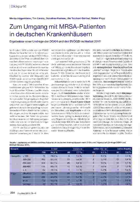 Vorschauseite 1: Zum Umgang mit MRSA-Patienten in deutschen Krankenhäusern