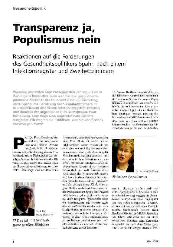 Vorschauseite 1: Transparenz ja, Populismus nein
