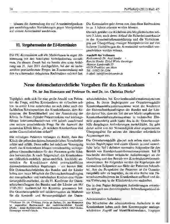Vorschauseite 1: Neue datenschutzrechtliche Vorgaben für das Krankenhaus