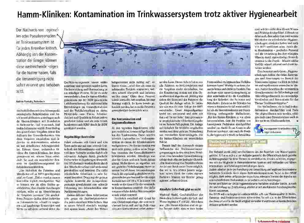 Vorschauseite 1: Hamm-Kliniken: Kontamination im Trinkwassersystem trotz aktiver Hygienearbeit