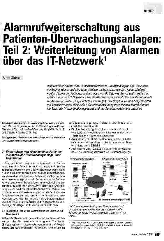 Vorschauseite 1: Alarmrufweiterschaltung aus Patienten-Überwachungsanlagen: Teil 2: Weiterleitung von Alarmen über das IT-Netzwerk