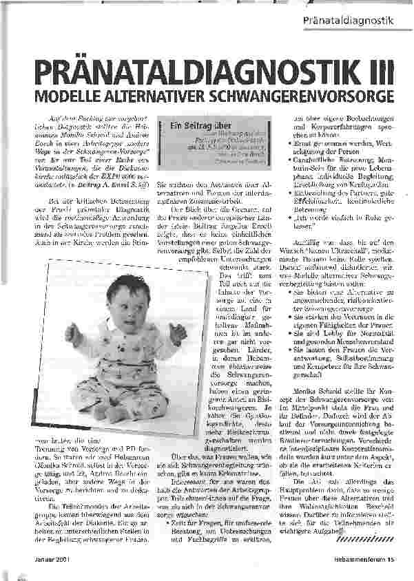 Vorschauseite 1: PRÄNATALDIAGNOSTIK IIIMODELLE ALTERNATIVER SCHWANGERENVORSORGE