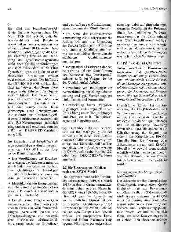 Vorschauseite 2: Die Zertifizierung von Rehabilitationskliniken nach den Qualitätsgrundsätzen der DEGEMED und die Bewertung nach dem EFQM-Modell für Business Excellence