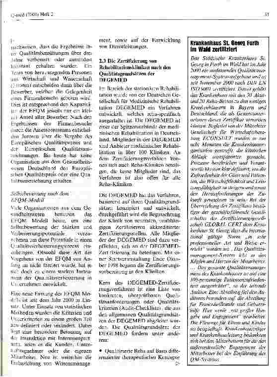 Vorschauseite 3: Die Zertifizierung von Rehabilitationskliniken nach den Qualitätsgrundsätzen der DEGEMED und die Bewertung nach dem EFQM-Modell für Business Excellence