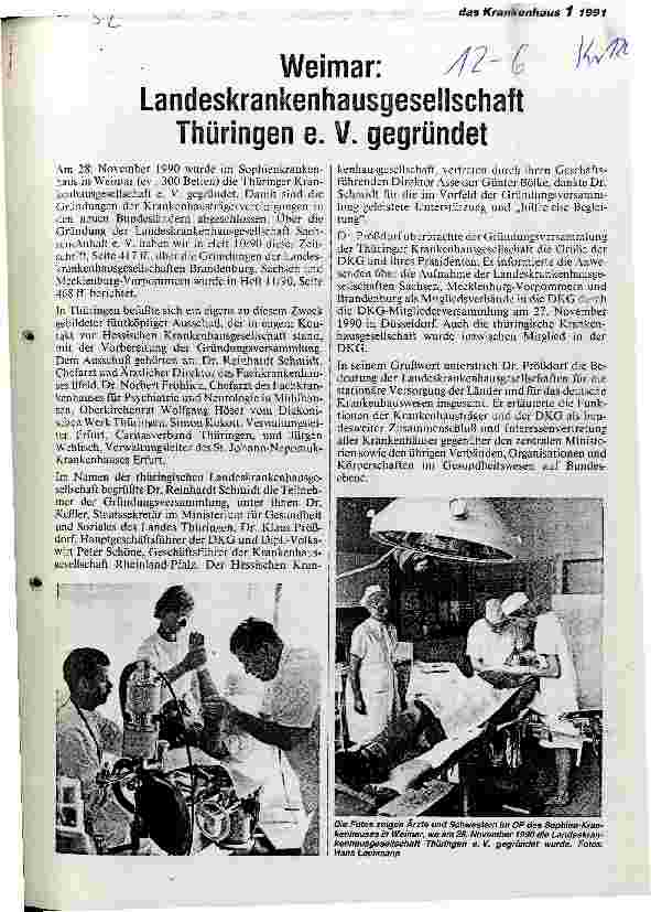 Vorschauseite 1: Weimar: Landeskrankenhausgesellschaft Thüringen e.V. gegründet