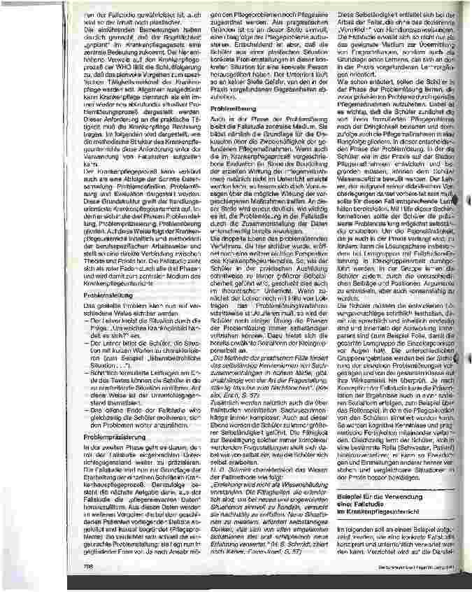 Vorschauseite 3: Ausbildungsplanung und Unterrichtsgestaltung 10. Folge (Schluß): Die Fallstudie im Fach Krankenpflege