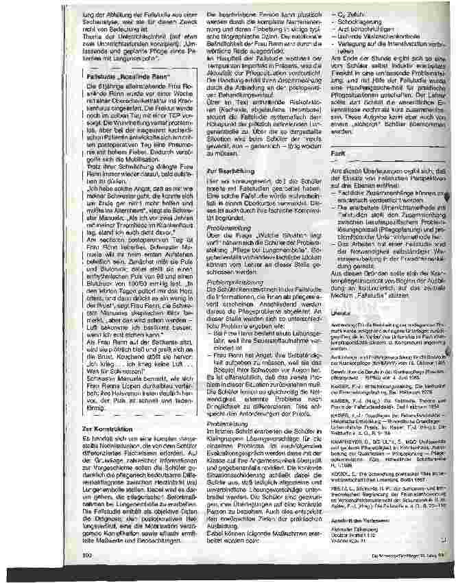 Vorschauseite 4: Ausbildungsplanung und Unterrichtsgestaltung 10. Folge (Schluß): Die Fallstudie im Fach Krankenpflege