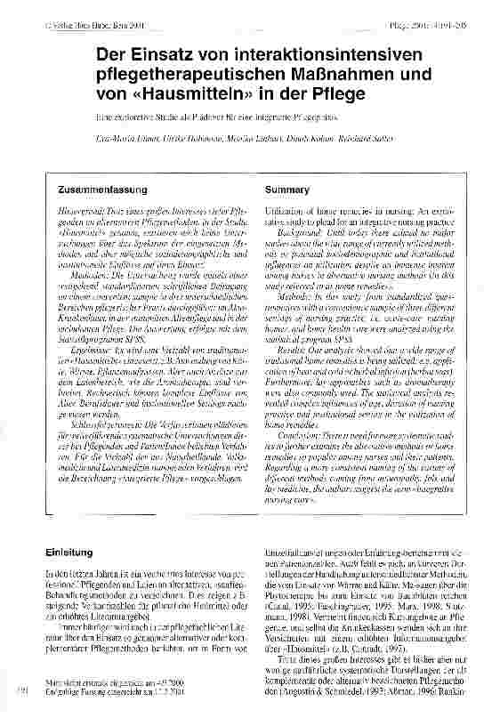 Vorschauseite 1: Der Einsatz von interaktionsintensiven pflegetherapeutischen Maßnahmen und von Hausmitteln in der Pflege
