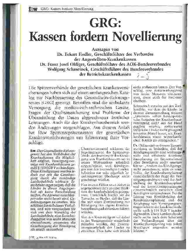 Vorschauseite 1: GRG: Kassen fordern Novellierung
