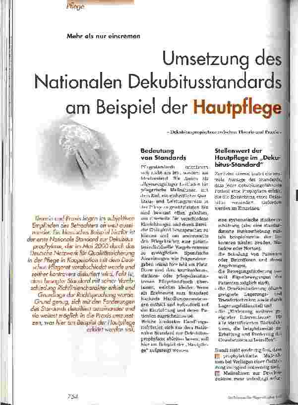 Vorschauseite 1: Umsetzung des Nationalen Dekubitusstandards am Beispiel der Hautpflege