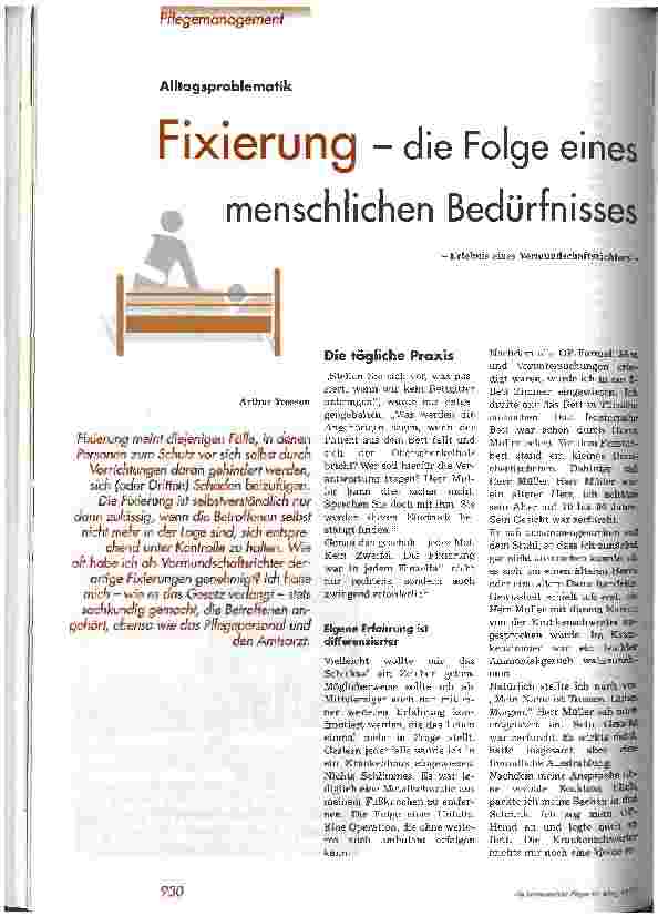 Vorschauseite 1: Fixierung - die Folge eines menschlichen Bedürfnisses Erlebnis eines Vormundschaftsrichters