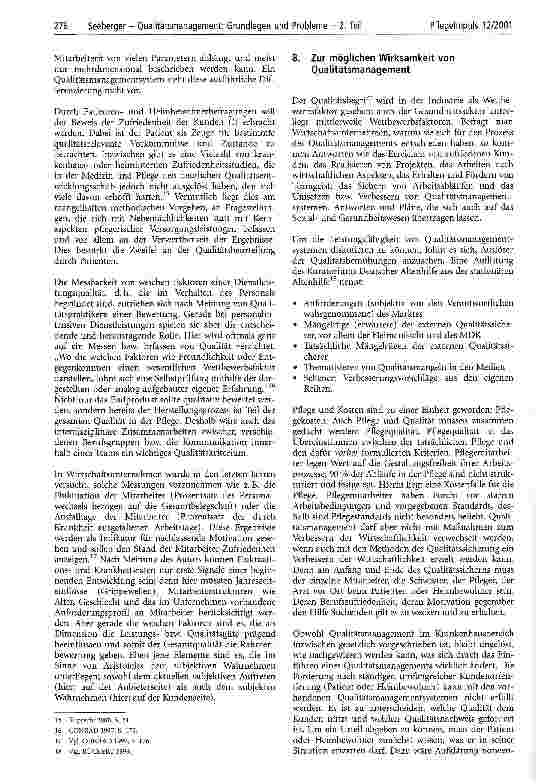 Vorschauseite 3: Qualitätsmanagement: Grundlagen und Probleme - 2. Teil Zur möglichen Wirksamkeit von Qualitätsmanagementaktivitäten in Pflegeund Gesundheitsorganisationen