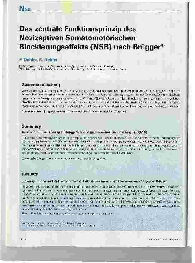 Vorschauseite 1: Das zentrale Funktionsprinzip des Nozizeptiven Somatomotorischen Blockierungseffekts (NSB) nach Brügger