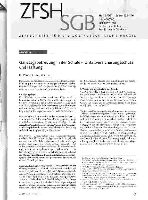 Vorschauseite 1: Ganztagsbetreuung in der Schule - Unfallversicherungsschutz und Haftung