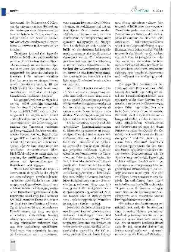 Vorschauseite 2: Urteil des Europäischen Gerichtshofsvom 10. März 2011 zur umsatzsteuerlichenBehandlung von Speisenlieferungen