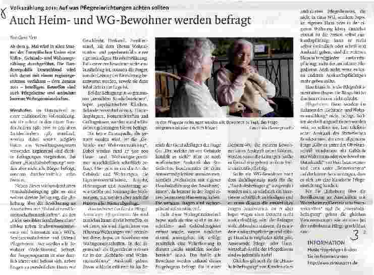 Vorschauseite 1: Auch Heimund WG-Bewohner werden befragt