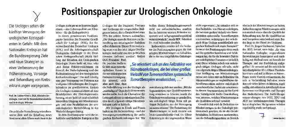 Vorschauseite 1: Positionspapier zur Urologischen Onkologie