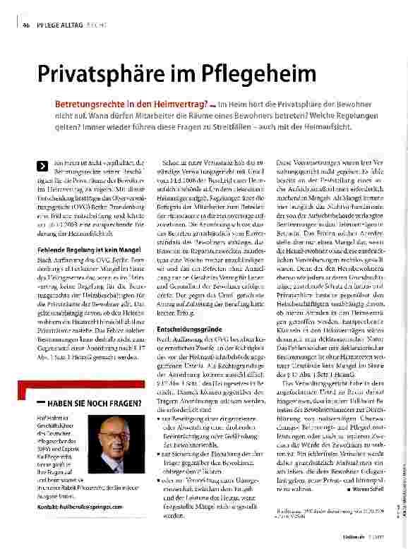Vorschauseite 1: Privatsphäre im Pflegeheim