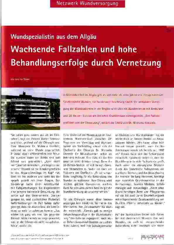 Vorschauseite 1: Wundspezialistin aus dem Allgäu Wachsende Fallzahlen und hohe Behandlungserfolge durch Vernetzung