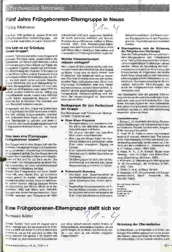 Vorschauseite 1: Eine Frühgeborenen-Elterngruppe stellt sich vor