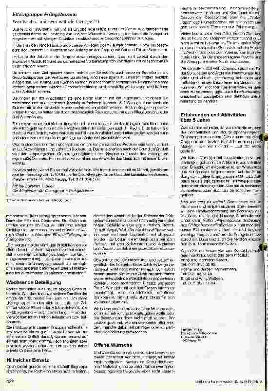 Vorschauseite 2: Eine Frühgeborenen-Elterngruppe stellt sich vor
