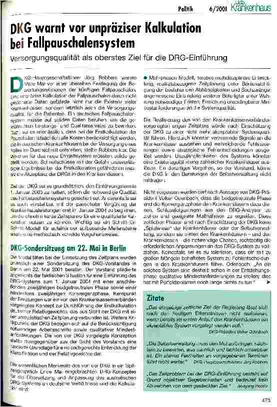 Vorschauseite 1: DKG warnt vor unpräziser Kalkulation bei Fallpauschalensystem