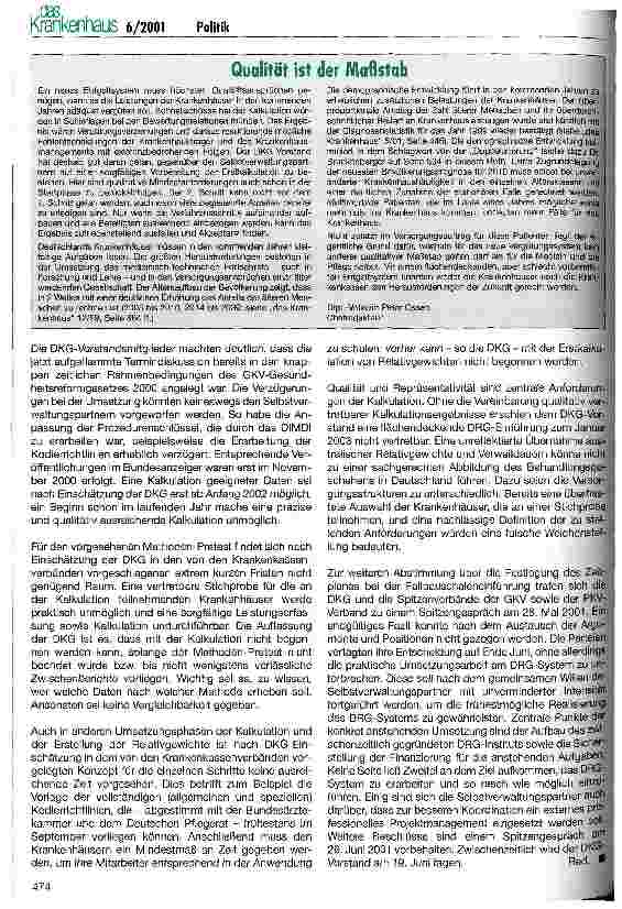 Vorschauseite 2: DKG warnt vor unpräziser Kalkulation bei Fallpauschalensystem