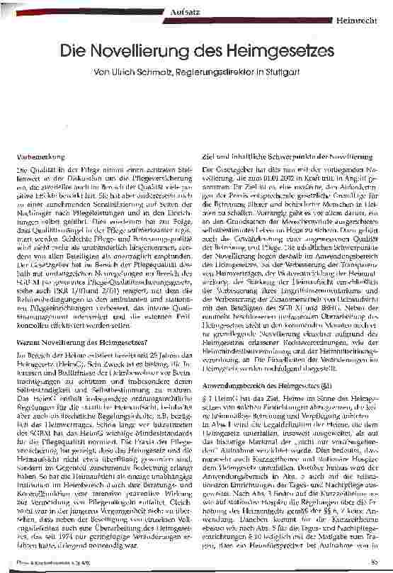 Vorschauseite 1: Die Novellierung des Heimgesetzes