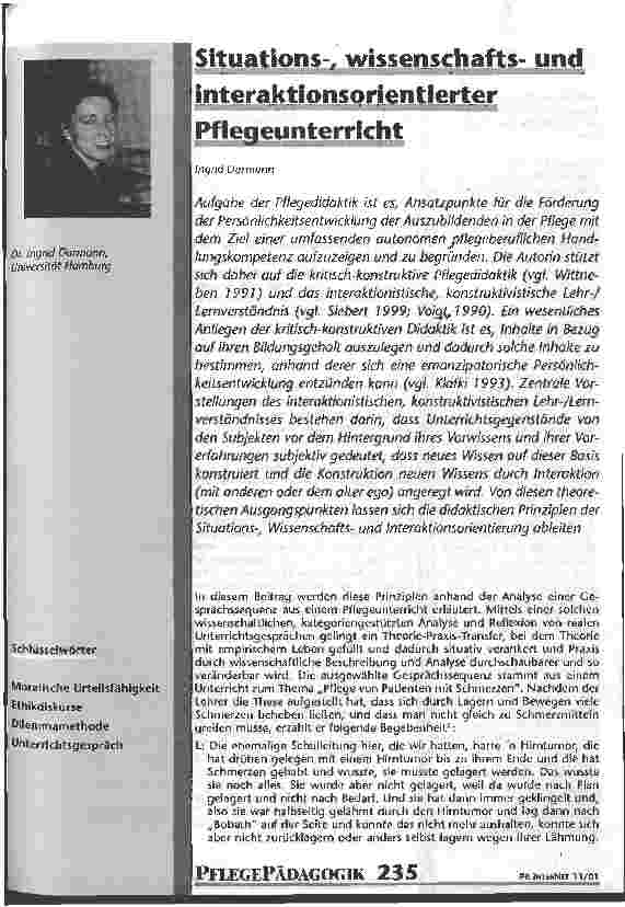 Vorschauseite 1: Situations-, wissenschaftsund interaktionsorientierter Pflegeunterricht