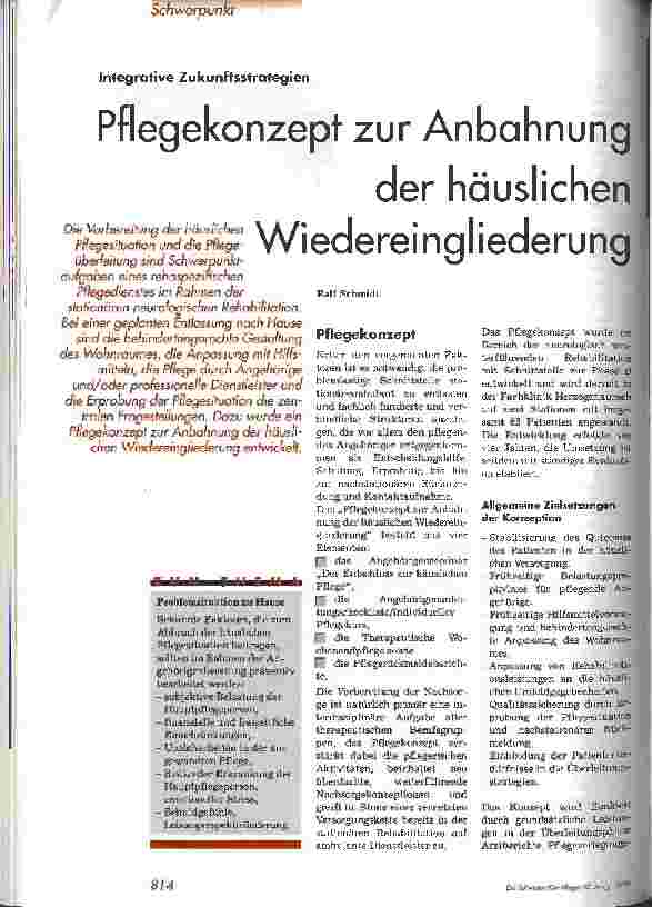 Vorschauseite 1: Pflegekonzept zur Anbahnung der häuslichen Wiedereingliederung