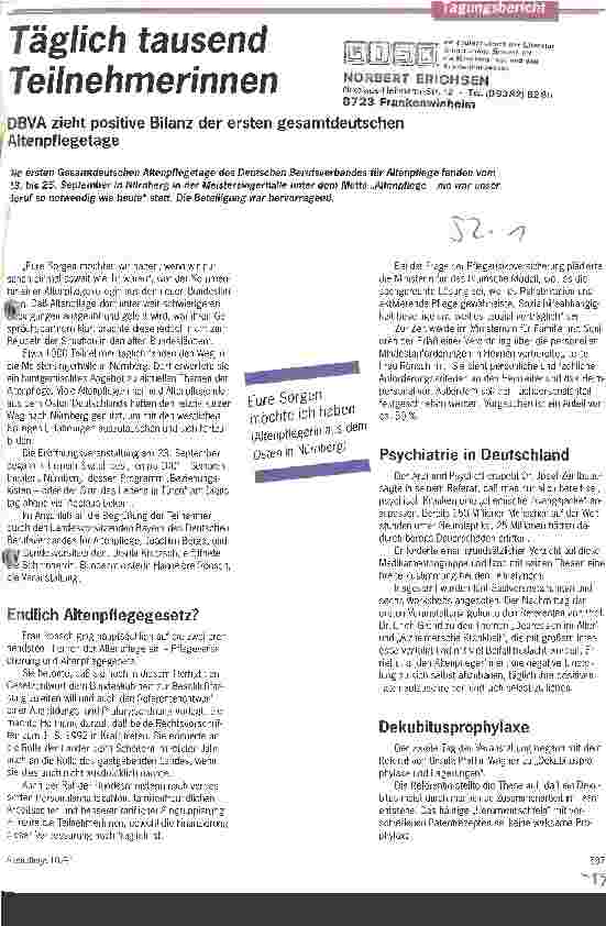 Vorschauseite 1: Täglich tausend Teilnehmerinnen DBVA zieht positive Bilanz der ersten gesamtdeutschen Altenpflegetage