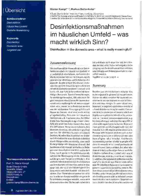 Vorschauseite 1: Desinfektionsmaßnahmen im häuslichen Umfeld - was macht wirklich Sinn? Disinfection in the domestic area - what is really meaningful?