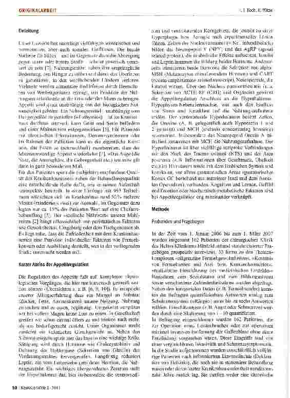 Vorschauseite 2: Zufriedenheit mit der Krankenhauskost bei chirurgischen Patienten während elektiver laparaskopischer Cholezystek-tomien oder Leistenhernien-Operationen