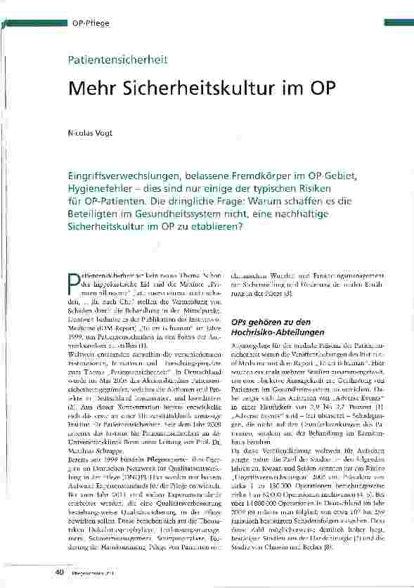 Vorschauseite 1: Mehr Sicherheitskultur im OP