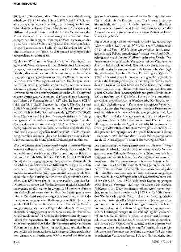 Vorschauseite 5: Hilfsmittelvertrag gem. § 127 SGB V - Erklärung des Beitritts durch einen Leistungserbringer - Zulässigkeit eines Teilbeitritts