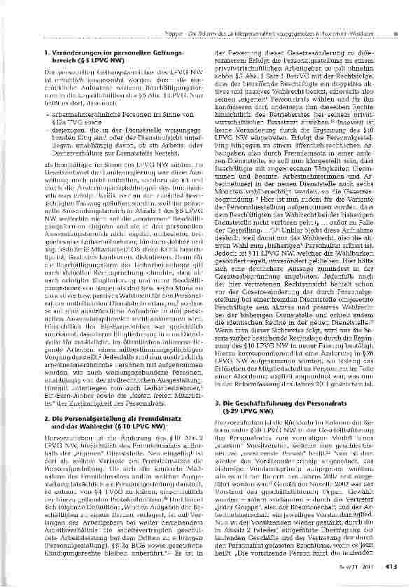 Vorschauseite 2: Die Reform des Landespersonalvertretungsgesetzes in Nordrhein-Westfalen:Eine Übersicht und erste Bewertung der Novelle 2011