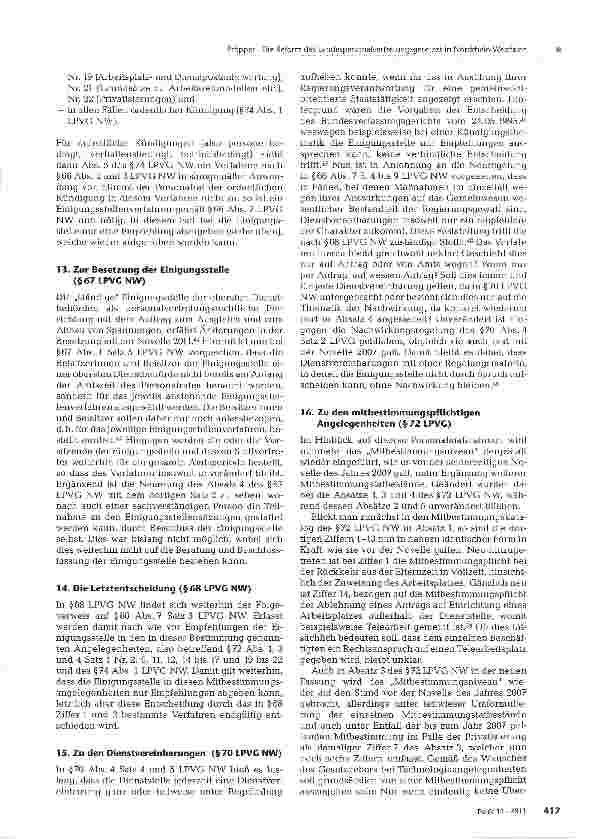 Vorschauseite 6: Die Reform des Landespersonalvertretungsgesetzes in Nordrhein-Westfalen:Eine Übersicht und erste Bewertung der Novelle 2011