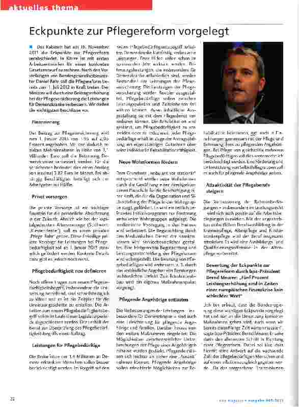 Vorschauseite 1: Eckpunkte zur Pflegereform vorgelegt