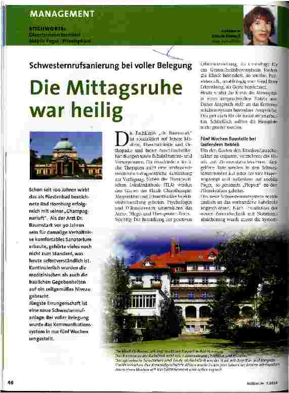 Vorschauseite 1: Die Mittagsruhe war heilig Schwesternrufsanierung bei voller Belegung