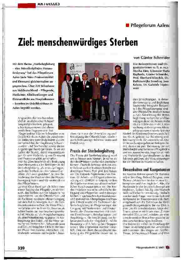 Vorschauseite 1: Ziel: menschenwürdiges Sterben Pflegeforum Aalen