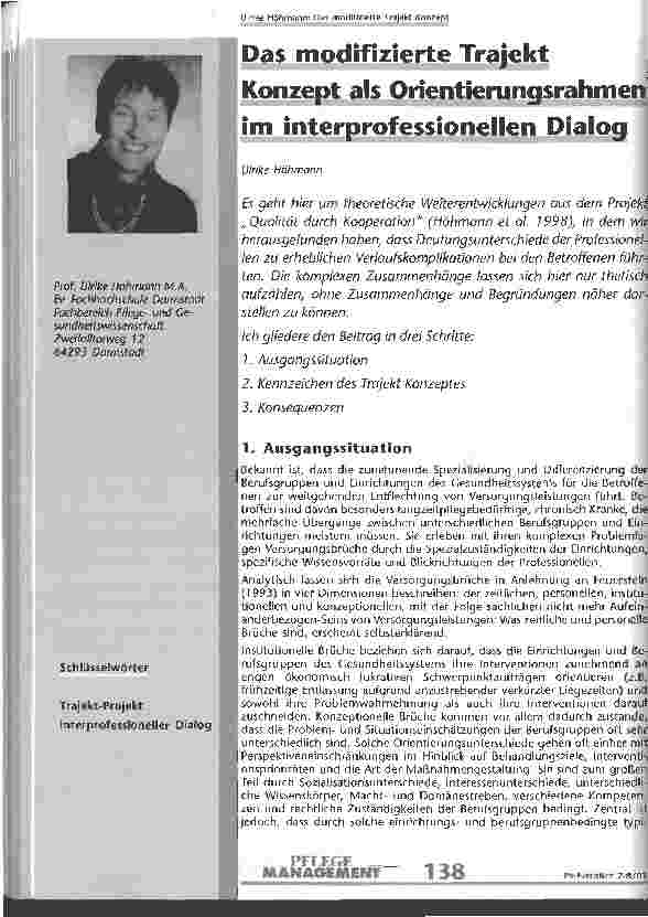 Vorschauseite 1: Das modifizierte Trajekt Konzept als Orientierungsrahmen im interprofessionellen Dialog