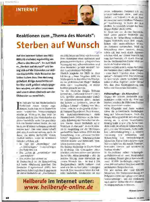Vorschauseite 1: Sterben auf Wunsch Reaktionen zum Thema des Monats