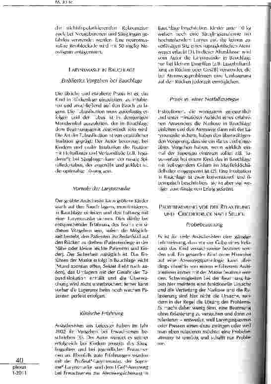 Vorschauseite 2: KONTROVERSEN ZUR ATEMWEGSSICHERUNG (INTUBATION OHNE RELAXANS, VERZICHT AUF SELLICK UND PROBEBEATMUNG, LARYNXMASKE IN BAUCHLAGE)
