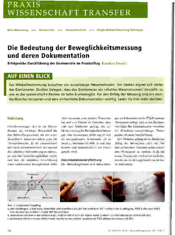 Vorschauseite 1: Die Bedeutung der Beweglichkeitsmessung und deren Dokumentation
